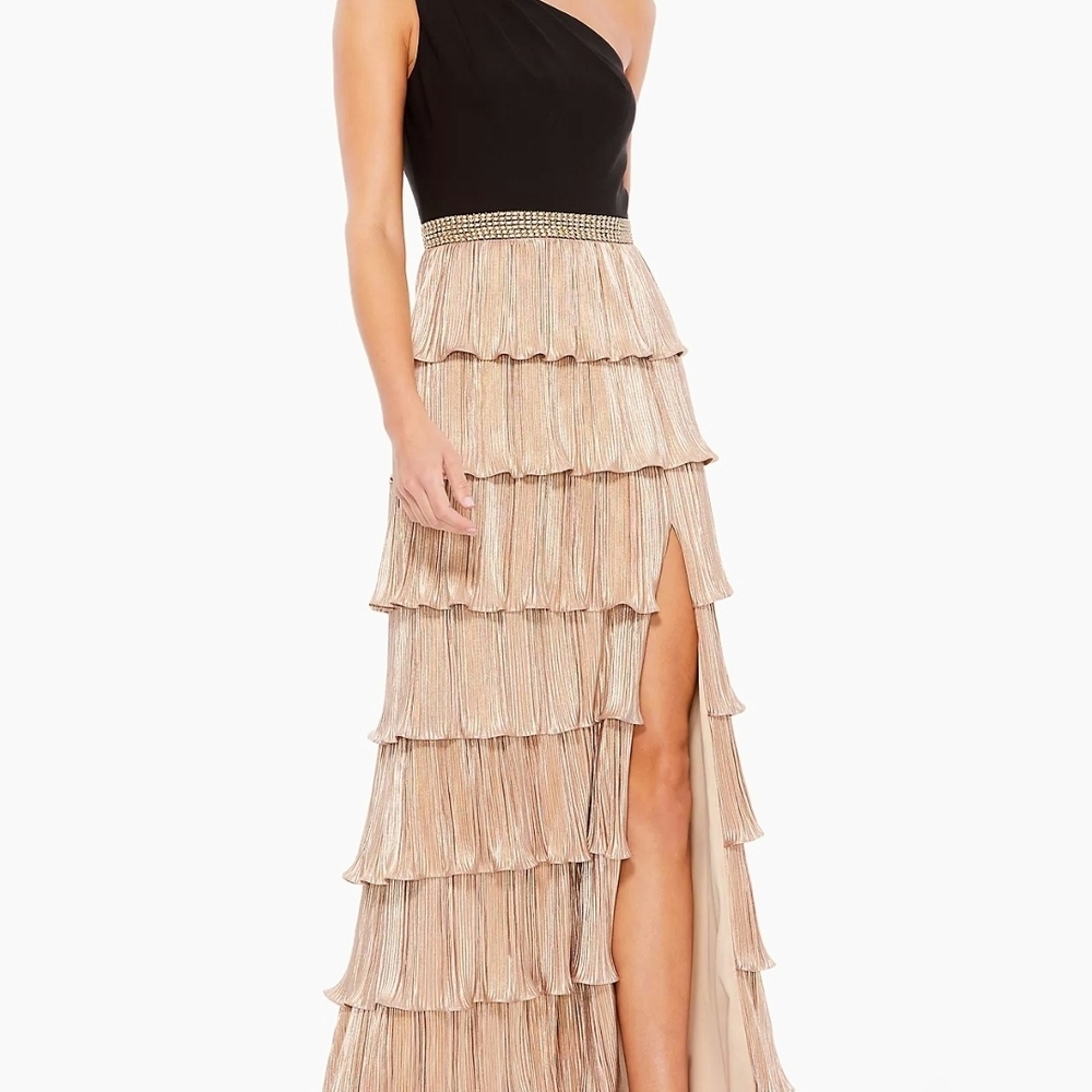 Mac Duggal One Shoulder Black and Gold Dress